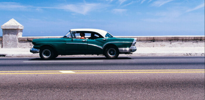 Cruising up the Malecon in Havana, Cuba