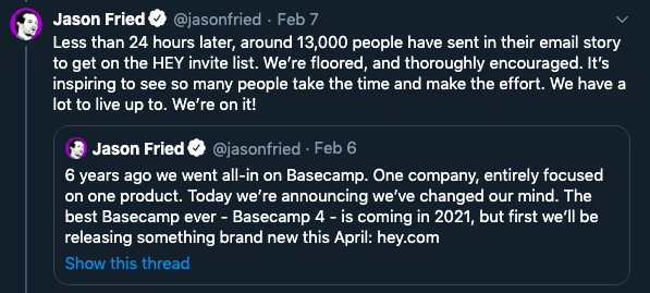 jason fried tweet about hey.com